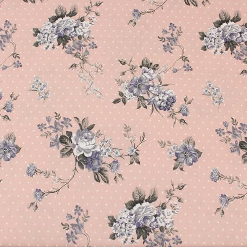 Dirndlstoff Trachtenstoff Meterware 100% Baumwolle - 1 Meter Stoff, Tracht, Dirndl, Landhaus, Schürze, Bluse, Kleid, Rock, Kissen, Vorhänge, Deko (Punkte Blätter Blumen Rosa)