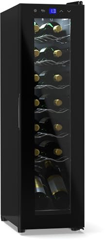 Klarstein Cantinetta Vino Refrigerata a Zona Singola per Interno/Esterni, Frigo Bar, Cantina Vino con Porta in Vetro, Mini Frigo Silenzioso, Frigorifero Piccolo Touch Control, 5-18°C, 14 Bottiglie