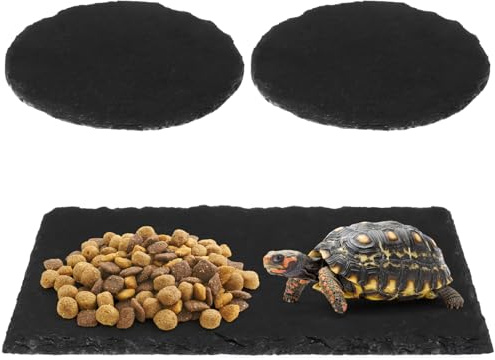 3 Stück Reptilien-Sonnenplattform Schildkröte Felsenteller Schiefer Reptilien Sonnenplattform Futternapf Naturstein Baden Ruheplattform für Schildkröte Eidechse Bartagame, Gecko, Schlange, Lebensraum