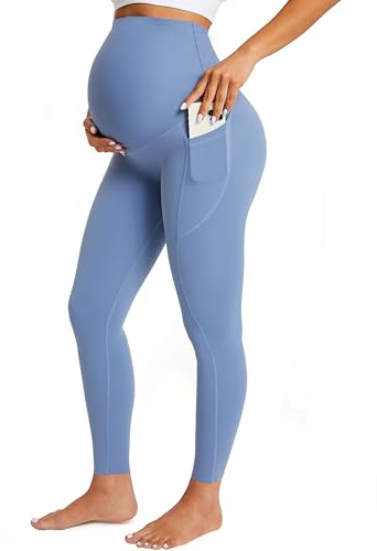 BAYDI Nudi Dam, mammaleggings med fickor, ogenomskinliga, långa graviditetsleggings, hög midja, mammabyxor, kvinnor, mjuka, elastiska gravidbyxor, Med fickor - Phalaenopsis, XL