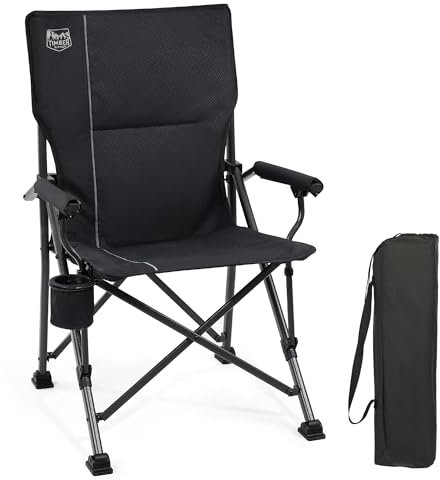 TIMBER RIDGE Campingstuhl faltbar 150kg hohe Rückenlehne Klappstuhl Camping tragbar mit Getränkehalter Harte Armlehne Angelstuhl für Picknick Garten Balkon und Sportveranstaltungen