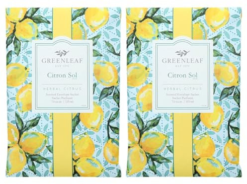 Greenleaf 2 Stück CITRON SOL - Fresh & Clean großer Duftsäckchen - Duftnoten von Mandarine, Zitronen-Limette, Basilikum - Schubladenduft Kleiderschrank Lufterfrischer für Wohnzimmer, Schlafzimmer oder