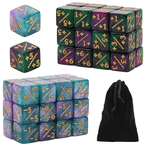 Set med 48 tärningar, D6 färgade tärningar, tvåfärgad token-tärning, tärning, kompatibel med MTG, CCG, kortspel, tillbehör med förvaringsväskor, 2 färger
