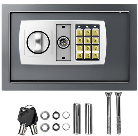 Coffre-fort avec 2 clés et serrure électronique - Coffre-fort mural ignifuge étanche - Coffre-fort électronique en acier ferreux - Coffre-fort pour affaires - Argent liquide/bijoux/objets de valeur -