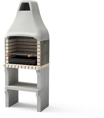 MOVELAR - Barbecue préfabriqué à bois et charbon en béton réfractaire modèle New Iberia Plus XL (Gris, Orange - 69 x 47 x 190 cm) REF: M00366 - Cuisine extérieure pour jardin ou patio