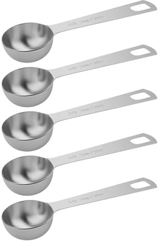 BERYLER® 5 x 2/3 Esslöffel (10 ml, 10 cc, 2 Teelöffel, 1/85.0 g) Edelstahl-Messlöffel-Set, Silber