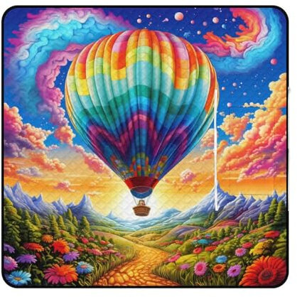 Xiputvl 3D-Eindruck Bunter Ballon Picknickdecke Sport Strandmatte Outdoor Teppich Wasserdicht, Faltbar Picknick Für Trocken Strand, BBQ, Picknick, Wandern 200x200cm