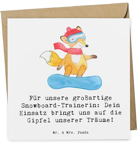 Mr. & Mrs. Panda Grußkarte Snowboarden Trainerin - Geschenk, anlasskarte, doppelkarte, Sportart, Engagement, faltkarte, Motivation, Bemühungen, Glückwunschkarte, Sportarten, Klappkarte, Danksagung