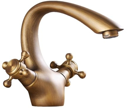 Wasserhahn Bad Waschtischarmatur Retro Antik Stil Messing Zweigriff Mischbatterie Waschbecken Armatur, Badarmatur Waschtischbatterie Badezimmer, Bronze