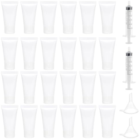 BENECREAT 30 pz. 15 ml Provette Vuote, Tubetti di Lozione Vuoti in Plastica con 2 Imbuto e 2 siringhe Senza Ago, Contenitori da Viaggio per Shampoo e Creme per Le Mani