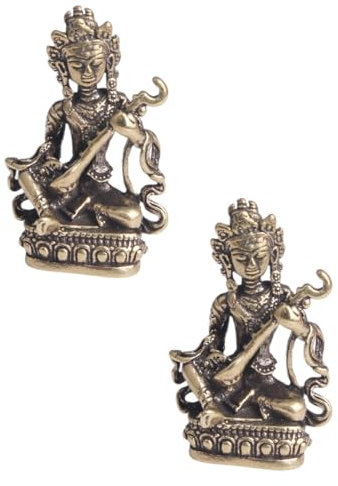 Amosfun Set Di 2 Statue Di Buddha in Bronzo - Ornamenti Zen - Scultura Di Buddha in Ottone - Decorazione Per La Casa - Statua Buddista - Mini Figure Di Buddha