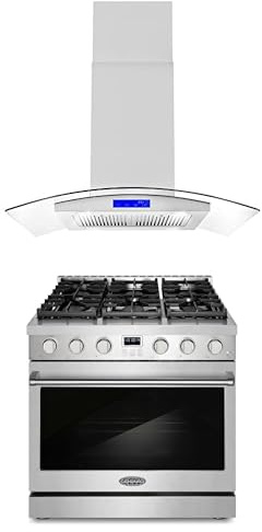 Cosmo 2-Pc Kitchen Appliance Packages, 36 Freestanding Gas Range and 36 Island Range Hood