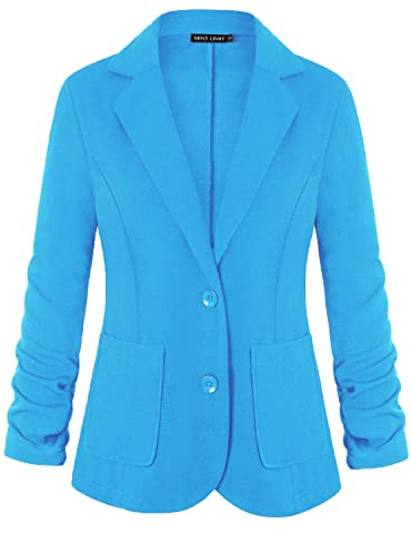 MINTLIMIT Damen Slim Fit Anzug Blazer 3/4 Arm mit Knöpfen und Taschen, leuchtendes Blau, M