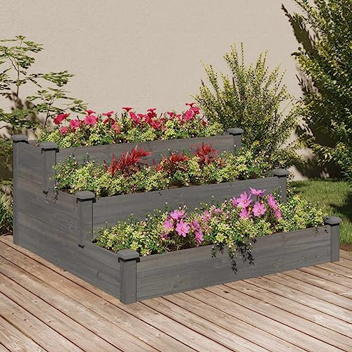 Somanki Hochbeet Grau 120x120x56 cm Massivholz Tanne, Palettenrahmen, Hochteich, Gemüsebeet, Kräuterregal Balkon, Blumenbeet, Kräuterspirale, Tomatenbeet, Pflanzhochbeet - 364306