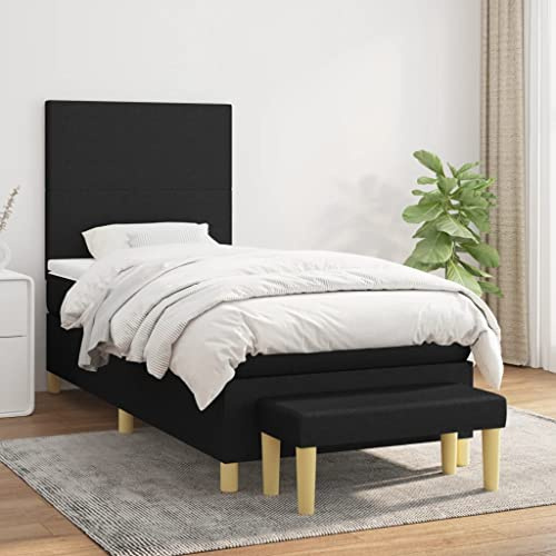 KTHLBRH Bettgestell Familienbett Doppelbett Schlafzimmer möbel Boxspringbett mit Matratze Schwarz 90x200 cm Stoff