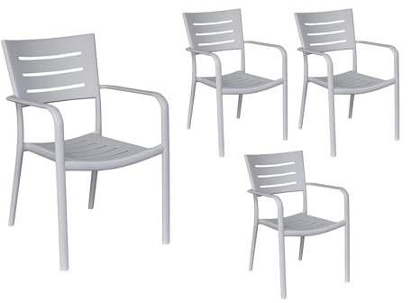 LC Garden Vesta Stapelstuhl 52,5x53x79cm Gartenstuhl Terassenstuhl Bistrostuhl (Grau, 4er Set)