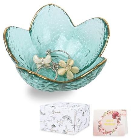 Nideen Gifts for Women Trinket Dish, Glass Jewellery Tray with Gift Box