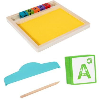 Dickly Holz Sand Tablett Lernwerkzeugmalerei zum Schreiben von Buchstaben und Nummer mit Kartenblöcken Stift für Jungen Mädchen Kinder Geschenk
