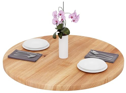 LAMO Manufaktur Tischplatte rund 90 cm aus Naturholz | Holzplatte für Esstisch, Küchentisch, Bistrotisch | Stärke: 40 mm | Farbe: Dunkel