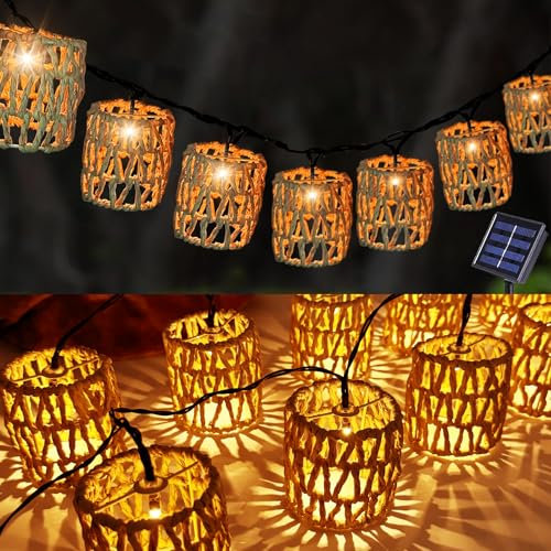 10er LED Solar Lichterkette Aussen,LED Solar Rattankugel Lampion,Lampions Led Lichterkette Solar Außen Wetterfest,Wasserdicht Lichterkette Außen Solarlampen,Solarleuchten Garten Outdoor