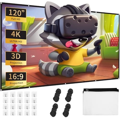 Schermo per Proiettore da 120 Pollici, Ultra 4K 16:9 FHD Schermo per Proiezione Pieghevole su Entrambi i lati, Schermo Proiezione Esterno per Casa Ufficio Eventi All`Aperto Teatro