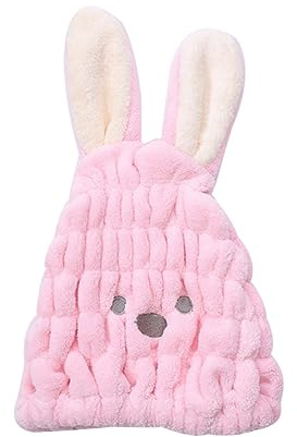 Polyester Haartrocknungshaube Rosa mit Hasenmotiv Kinder | Saugfähig, Anti Frizz, für Schule und Gesicht Waschen, Schützt Haarspitzen und Unterstützt Sanftes Trocknen Zufällige Farbe