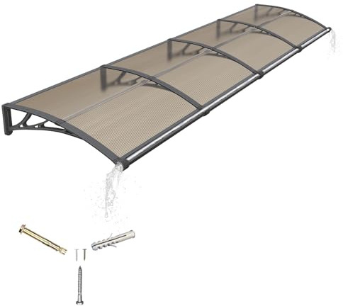 Auvent pour Porte d'entrée 350x100cm,Toit Marquise avec Gouttière en Polycarbonate Protection Contre Pluie,UV et la Neige Support Robuste en ABS Durable