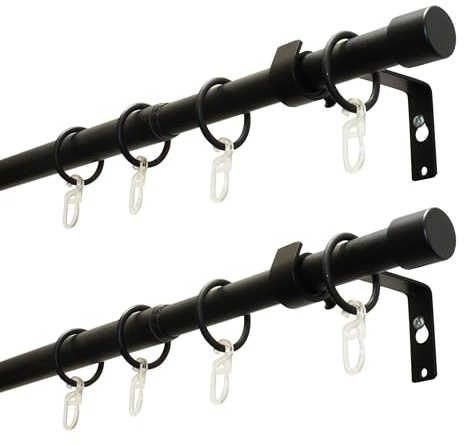 GARDINIA Set di 2 bastoni per tende Cap, 1 binario, Ø 19/16 mm, asta per tende, estensibile su entrambi i lati, 120-190 cm o 180-310 cm, nero opaco