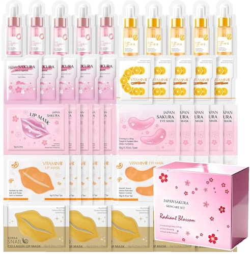 45Pcs Pamper Gifts for Women, Skincare Set for Teenage Girls, Skin Care Sets & Kits with Lip Mask, Eye Masks for Puffy Eyes, Mud Mask, Face Serum, Hydrating & Nourishing Travel Facial Kit