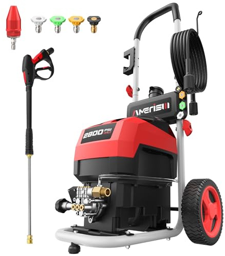 Pressure Washer, 2800PSI 2.0 GPM Max Electric Power Washer with Foam Cannon and 5 Nozzle Set, Portable Pressure Washer with 8 Wheels for Cars, Fences, Patios, Decks, Patios and Driveway Powerwasher