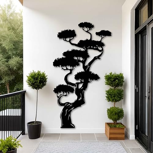 KAWA METALWORKS Decoración de pared extra grande de árbol de metal, arte de pared de árbol bonsái de metal para interior y exterior, regalo de inauguración para amantes de la naturaleza, diseño de