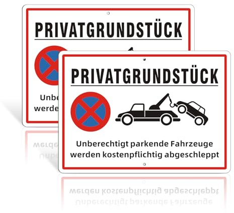 2 Stück Privatgrundstück Schilder, 30 x 20 cm Parken Verboten, Aluminium Metall Reflektierend, Wasserdicht UV geschützt wetterfest, mit Bohrlöcher