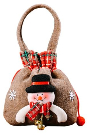 MeevrgR Festlicher Weihnachtsmannsack aus Stoff, Geschenktasche, 22 x 19 cm, mit Griff, für Weihnachten für Süßigkeiten und kleine Geschenke, dekorative Aufbewahrungstasche im saisonalen Design