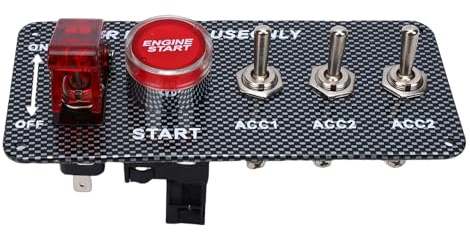 Jiawu Kit de Panel de Interruptor de Encendido de Carreras de Fibra de Carbono de 12V 40A con Botón Pulsador de Motor para Coche Camión RV, Compatibilidad Universal