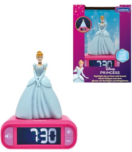 Lexibook, Disney Princesses Réveil Veilleuse, RL800DPLXB | Sons et mélodies, écran LCD rétroéclairé, lumineux, snooze, Rose