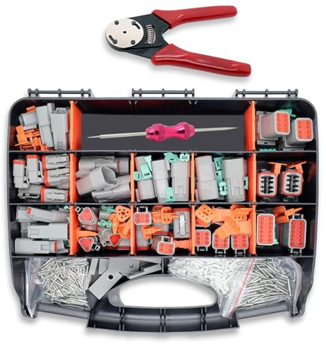 528pcs Deutsch Connectors Kit, Automotive Electrical Connectors with Crimping Tool & Pin Removal Tool, 2 3 4 6 8 12 Pin Connector Set for Car, Truck, RV, Boat, Compatible with DT Series