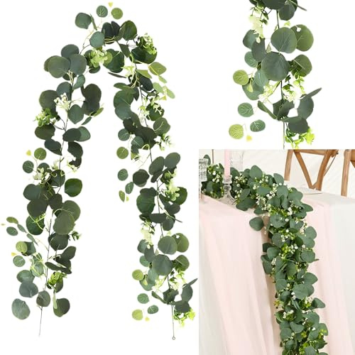 DabbOo 2 PCS Guirlandes de Lierre Artificiel Morceaux de Eucalyptus Artificiel Plante Artificielle Eucalyptus Artificiel Réaliste et Flexible Amovible Adapté à n'importe Quelle Scène