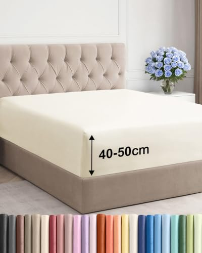 Spannbettlaken 180x200 - Mikrofaser Bettlaken 50cm (18) tief - Off-White