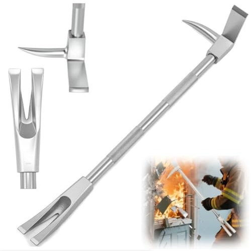 Forged Steel Entry Tool with 3-in-1 Axe Head Spike Fork, Multifunctional Demolition Crowbar, Flat Pry Bar Set for Demolition Work 24inch