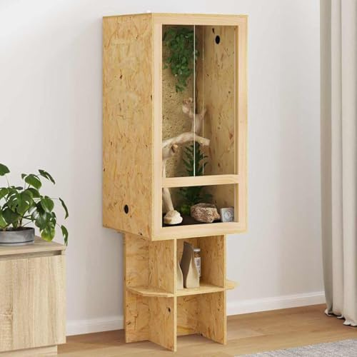 Nqyjm Terrarium brun 50 x 50 x 150 cm OSB terrarium av trä för inomhus/utomhus, reptilbur för sköldpadda, gecko ödla orm spindlar skorpion skalbagga hornad groda utan sidoglas