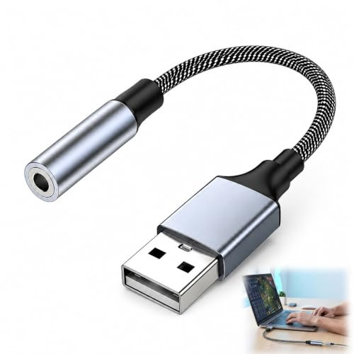 Tarjeta Sonido Externa USB 3.5mm, Adaptador Auriculares Audio USB a Jack 3.5mm, Tarjeta de Sonido Externa, Soporte para Auriculares y Micrófono, Convertidor para Conferencias, Videollamadas, y Juegos