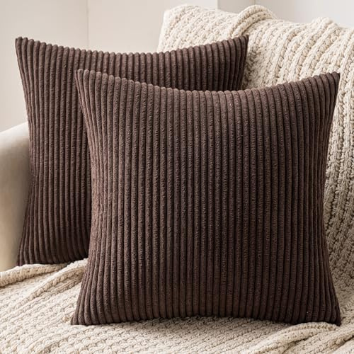 MIULEE 2er Set Kissenbezug 50x50 cm Kord Kissenhülle Sofakissen Braun | Dekorative Kissenbezug Couchkissen Dekokissen Zierkissenbezug Deko Kissenhülle mit Verstecktem Reißverschluss