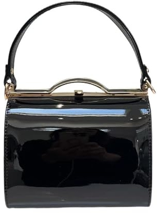 LeahWard Ladies Women's Chic Patent Top Handle Clutch Handbag Wedding Evening Bags (Black)