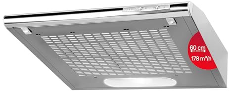 Amica Unterbauhaube 60 cm Breit Edelstahl Slider UH 17010-4 E | Abluft/Umluft, 3 Leistungsstufen, LED Beleuchtung, 178 m3/h, Alu-Fettfilter, 53-63 dB