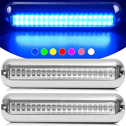 HUSUKU SOOP3 PRO 6.7 2000LM 60LED Waterproof 316 Stainless Steel Trim Ring Boat High-Intensity LED Underwater Light Clear Lens Pontoon Marine/Boat Transom (Blue)