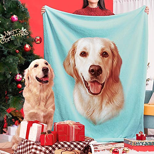 VEELU Hund Fotodecke mit Eigenem Foto Personalisierte Hundedecke - Hunde Katzen Haustier Foto Decke Selbst Gestalten Bedrucken Lassen Kuscheldecke Personalisierte Geschenk 102 x 127cm