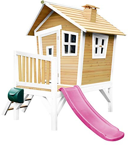 AXI Robin Maison Enfant avec Toboggan Violet | Aire de Jeux pour l'extérieur en Marron & Blanc | Maisonnette/Cabane de Jeu en Bois FSC