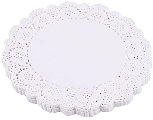 ANCLLO Papierdeckchen mit weißer Spitze-Rund Papierdeckchen,Tortenspitze Papier Runde Spitze Papiermatten Tischsets,Kuchen Verpackung Pads für Hochzeiten,Geburtstagsfeier (rund, 24,1 cm, 140 Stück)