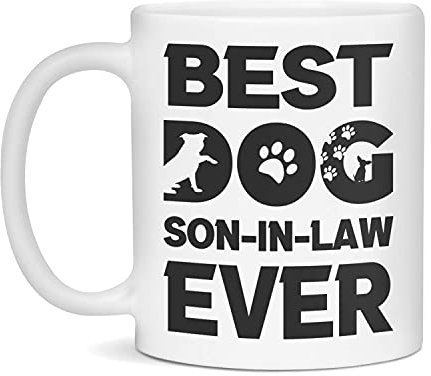El mejor perro yerno de todos los tiempos, taza de café de cerámica de 11 onzas, color blanco