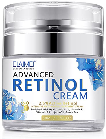 Retinol-Creme für das Gesicht, Feuchtigkeitscreme für das Gesicht mit Hyaluronsäure und Kollagen, Tages- und Nachtcreme